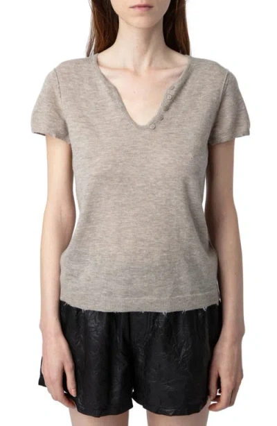 Zadig & Voltaire Celsy Cashmere Henley T-shirt In Latte