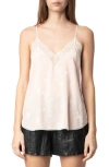 Zadig & Voltaire Christy Jac Flash Heart Silk Camisole In Pearly