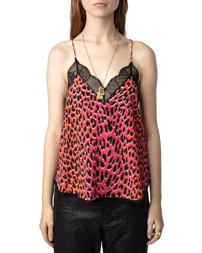 Zadig & Voltaire Christy Animal Print Silk Camisole In Rose