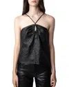 Zadig & Voltaire Cidonie Crinkled Leather Top In Black