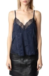 Shop Zadig & Voltaire Cyoko Jacquard Chains Lace Trim Silk Camisole In Encore
