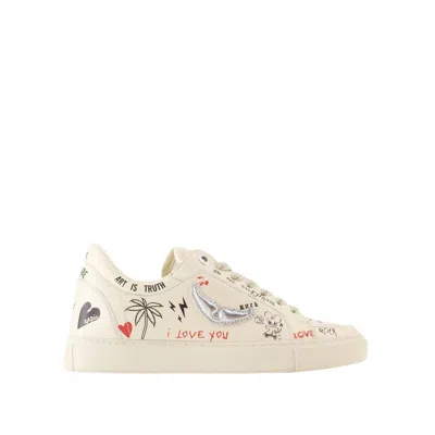 Zadig & Voltaire Womens Silver Fly On Wing-motif Leather Low-top Trainers