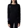 Zadig & Voltaire Gaby Intarsia Heart Wool Crewneck Sweater In Noir/lavende