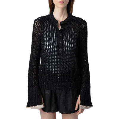 Zadig & Voltaire Halty Metallic Open-knit Pullover In Black
