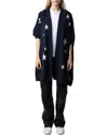 Zadig & Voltaire Inna Intarsia Star Cashmere Open Front Hooded Poncho Cardigan In Blue