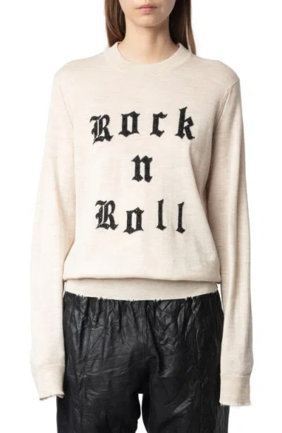 ZADIG & VOLTAIRE ZADIG & VOLTAIRE IVY WE ROCK & ROLL EMBELLISHED WOOL GRAPHIC CREWNECK SWEATER