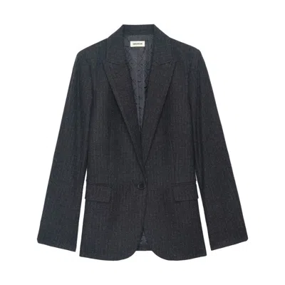 Zadig & Voltaire Valse Raye Blazer In Grey