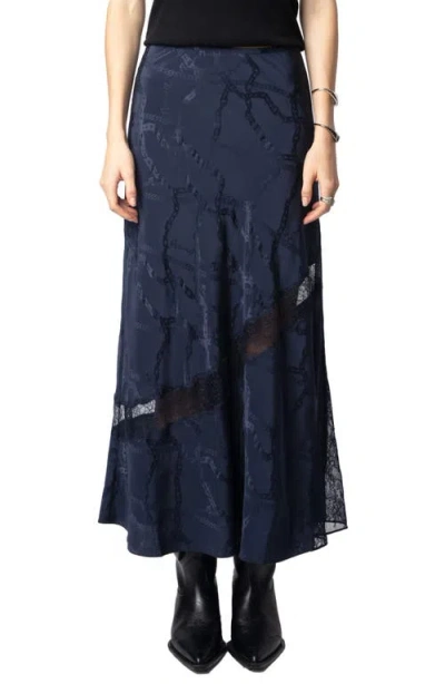 Zadig & Voltaire Womens Encre Jaylal Lace-trim Jacquard Silk Maxi Skirt In Navy