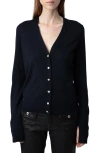 Zadig & Voltaire Jemma Crystal Button Merino Wool Cardigan In Encre