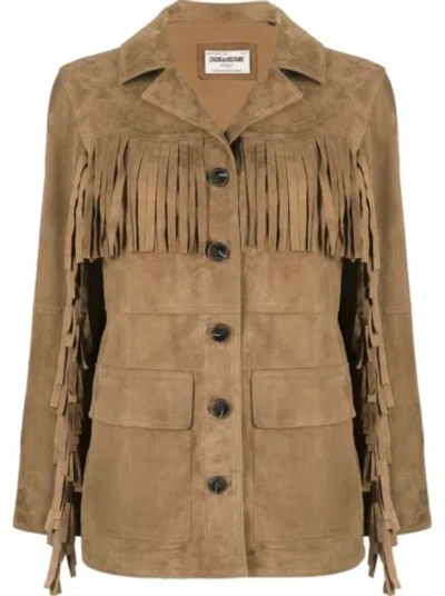 Pre-owned Zadig & Voltaire Zadig &voltaire Lala Fringed Suede Jacket Handmade With 100% Genuine Leather In Brown