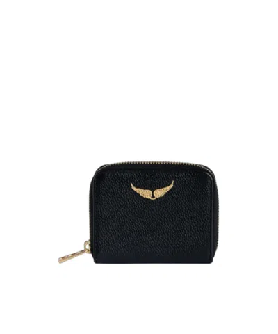Zadig & Voltaire Zadig  Voltaire Logo Plaque Zip-around Mini Wallet In Black