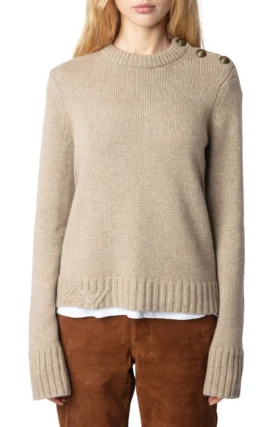 Zadig & Voltaire Malty Shoulder Button Cashmere Sweater In Oatmeal