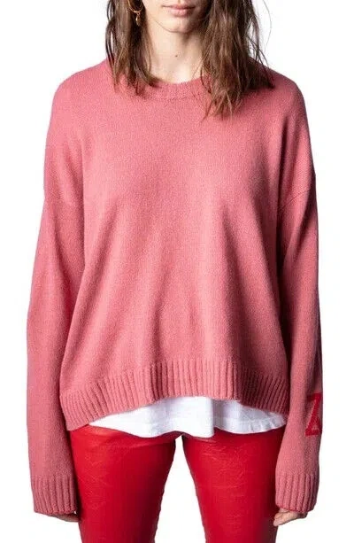 Pre-owned Zadig & Voltaire Markus Cashmere Sweater Womens Large Rose Pink Logo $478