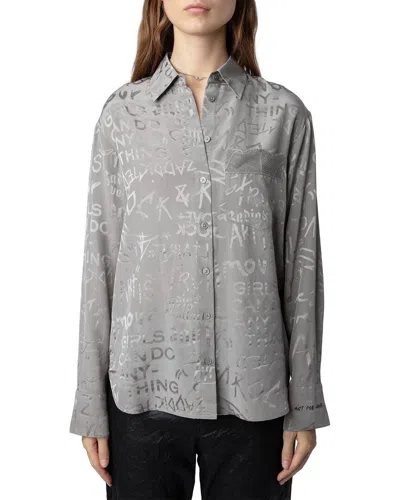 Zadig & Voltaire Morning Jac Manifesto Silk Shirt In Gray