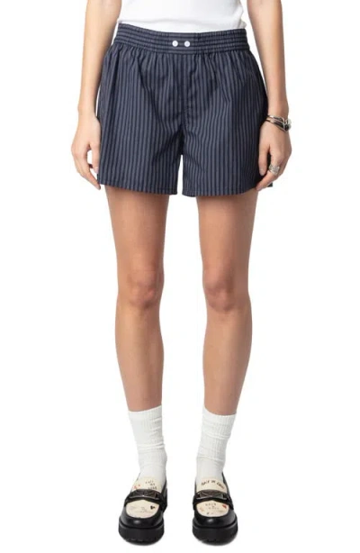 Zadig & Voltaire Pax Pop Stripe Cotton Shorts In Encre
