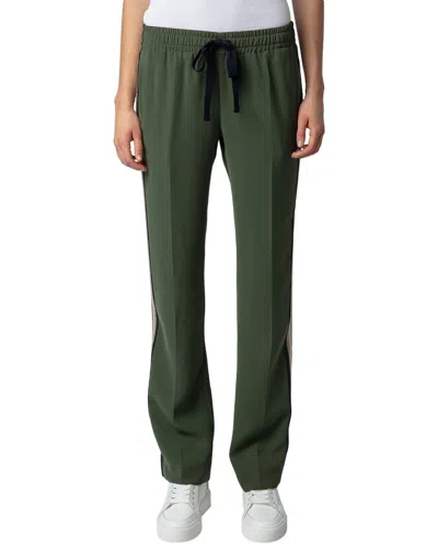 Zadig & Voltaire Pomy Crepe Track Pants In Used Kaki