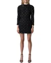 Zadig & Voltaire Racia Rhinestone Detail Long Sleeve Open Back Minidress