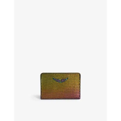 Zadig & Voltaire Zadig&voltaire Rainbow Zv Pass Lizard-embossed Metallic-leather Cardholder In Multi