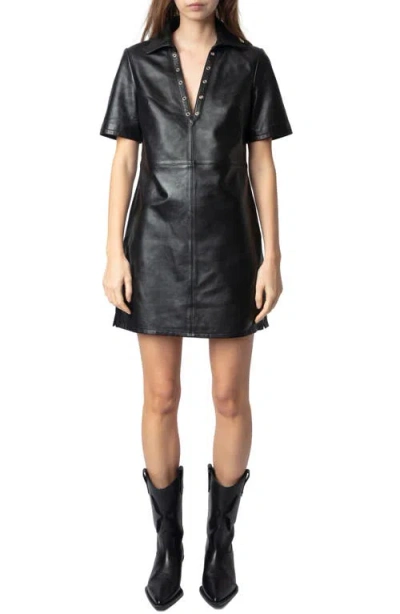 Zadig & Voltaire Ralmy Cuir Lisse Leather Shift Dress In Black