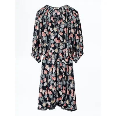 Pre-owned Zadig & Voltaire Raspali Print Flowers Dress / Sjcg0403f In Myrtille