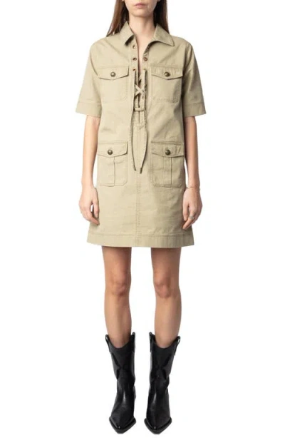 Zadig & Voltaire Record Military Cotton Mini Dress In Latte