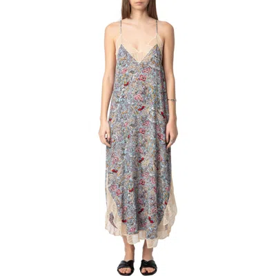 Zadig & Voltaire Ristyl Soft British Flowers Lace Trim Slipdress In Multi