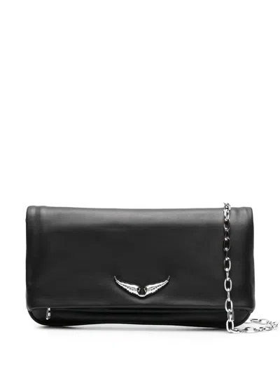 Zadig & Voltaire Rock Nano Leather Crossbody Clutch In Black