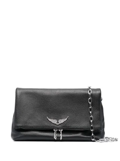 Zadig & Voltaire Logo-plaque Leather Shoulder Bag In Black