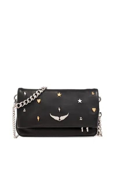Zadig & Voltaire Womens Rock Lucky Charm-embellished Suede Clutch Bag Noir In Black