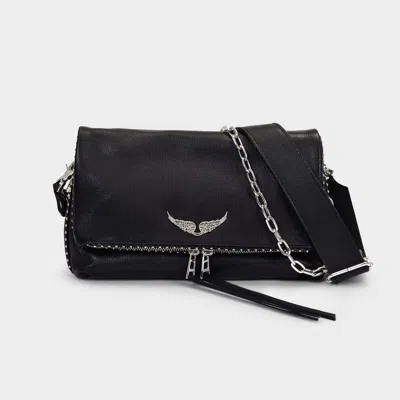 Zadig & Voltaire Rocky Crossbody Bag In Black Grained Leather