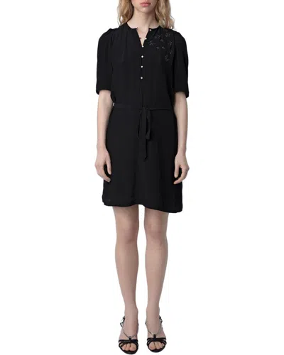 Zadig & Voltaire Zadig&voltaire Womens Noir Rodji Round-neck Puff-sleeve Regular-fit Woven Mini Dress