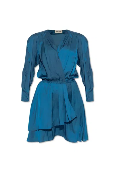 Zadig & Voltaire Rogers Satin Mini Dress In Blue