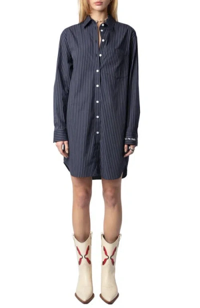 Zadig & Voltaire Rorning Pop Stripe Shirtdress In Encre