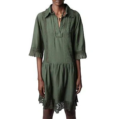 Pre-owned Zadig & Voltaire Rosea Tomboy Dress In Kaki - Size S In Green
