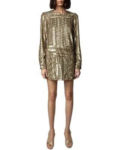 Pre-owned Zadig & Voltaire Roysse Sequins Silk-trim Mini Dress Women's M In Gold