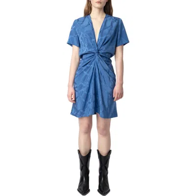 Zadig & Voltaire Rozom Short Sleeve Silk Jacquard Dress In Surf