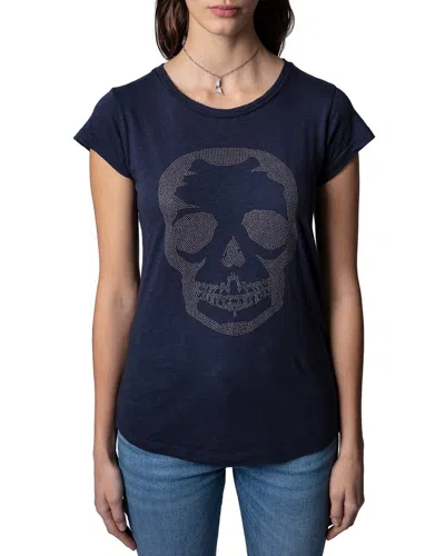Zadig & Voltaire Skinny Skull Studs T-shirt In Blue