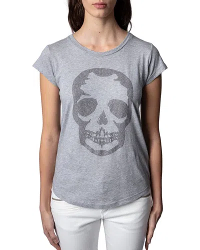 Zadig & Voltaire Skinny Skull Studs T-shirt In Gray