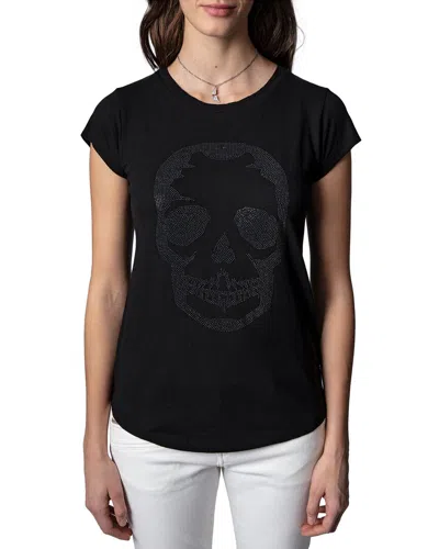 Zadig & Voltaire Skinny Skull Studs Tee Shirt In Black