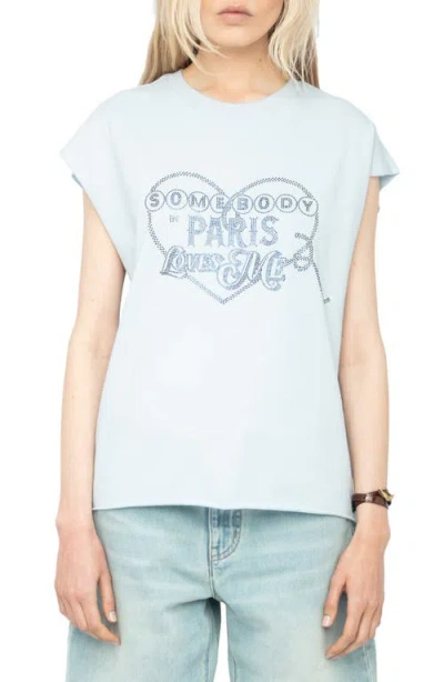 ZADIG & VOLTAIRE ZADIG & VOLTAIRE SOMEBODY LOVES ME RHINESTONE COTTON GRAPHIC T-SHIRT