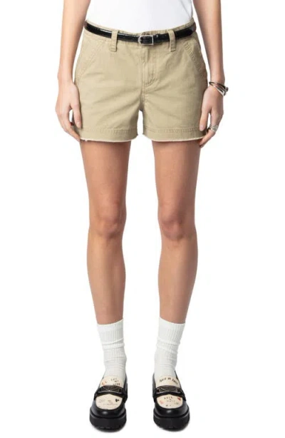 Zadig & Voltaire Womens Latte Sparky Raw-edge Washed Cotton Military Shorts