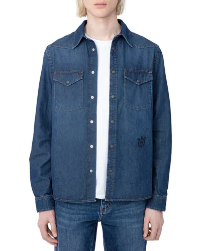 Zadig & Voltaire Stan Denim Eco Skull Shirt In Blue