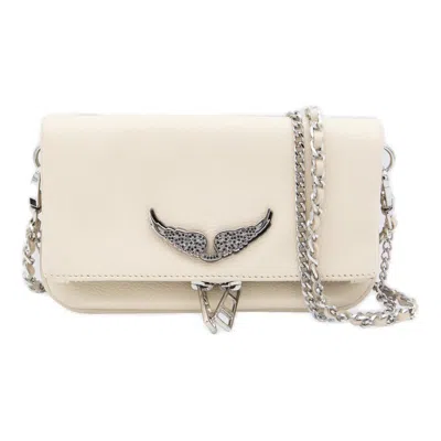 Zadig & Voltaire Womens Flash Rock Swing Your Wings Logo-plaque Leather Clutch Bag In Beige