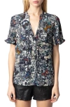Zadig & Voltaire Womens Encre Butterfly-print Flutter-sleeve Woven Blouse In Encre