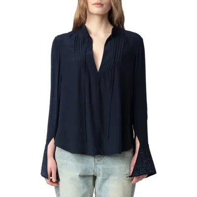 Zadig & Voltaire Taika Strass Embeliished Popover Top In Encre
