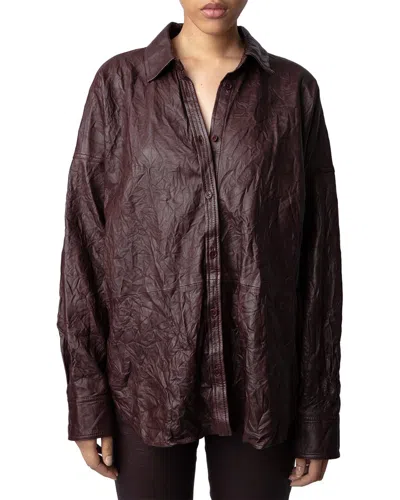 Zadig & Voltaire Veryn Cuir Froisse Leather Jacket In Burgundy