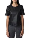 Zadig & Voltaire Tas Short Sleeve Leather Top In Black