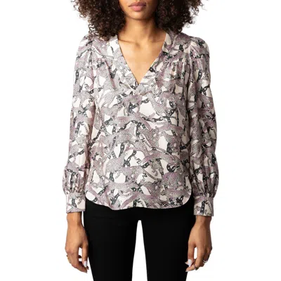 Zadig & Voltaire Telia Long-sleeve Silk-twill Blouse In Ecru