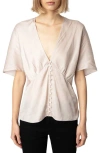 Zadig & Voltaire Thodri Plunge Neck Satin Top In Sweet