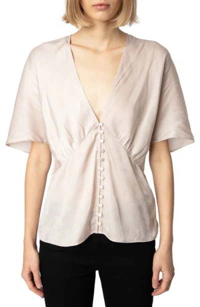 Zadig & Voltaire Thodri Plunge Neck Satin Top In Sweet
